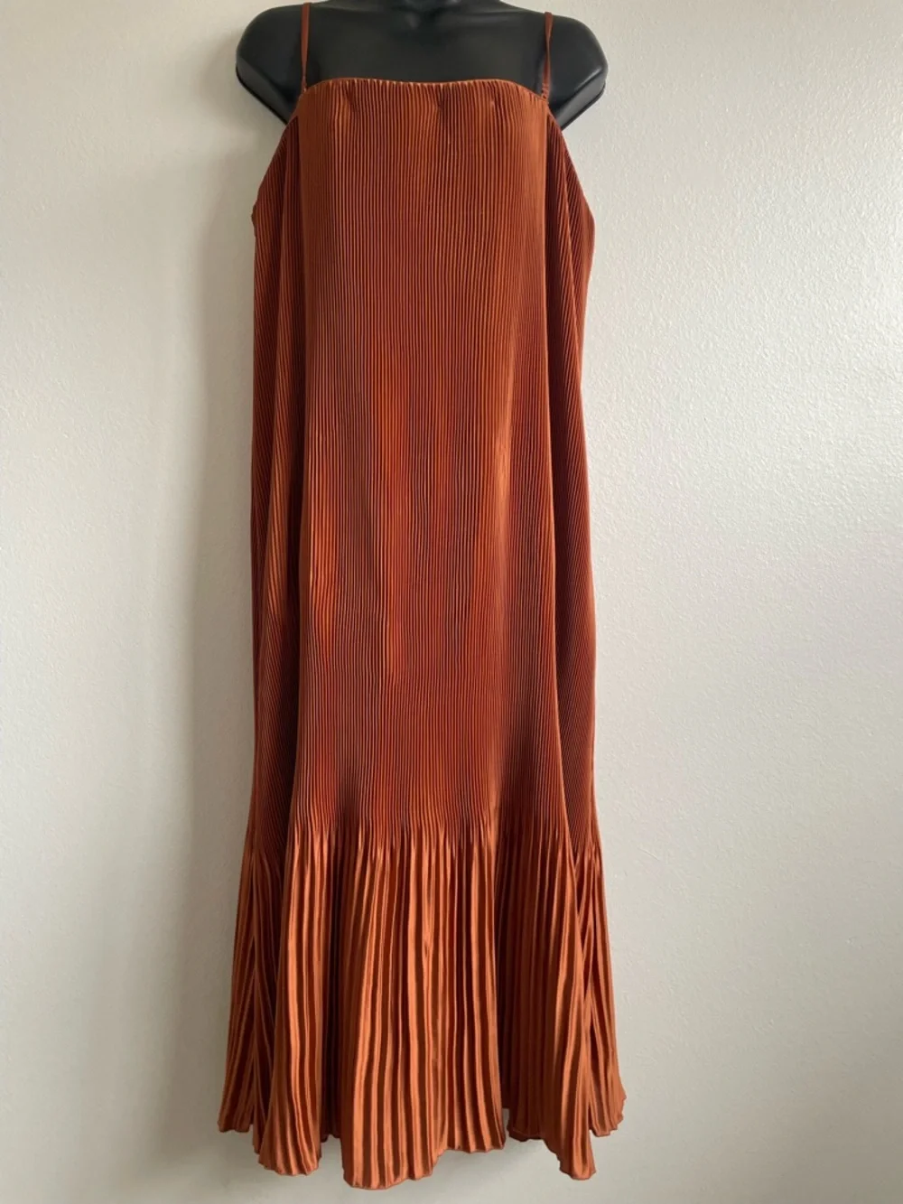 Abercrombie & Fitch Pleated Satin Midi Dress Rust Orange Slip Dress XLP
